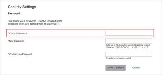 Security Settings - Password Section