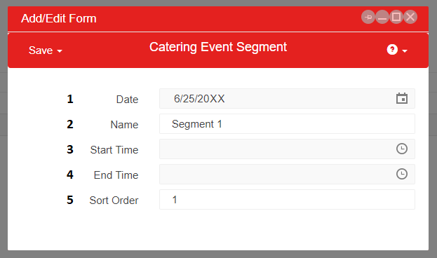 A screenshot of a catering event segment  Description automatically generated