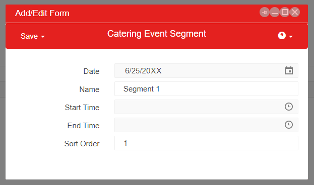 A screenshot of a catering event segment  Description automatically generated