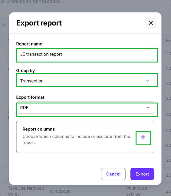 Journal entry exports (PAS)