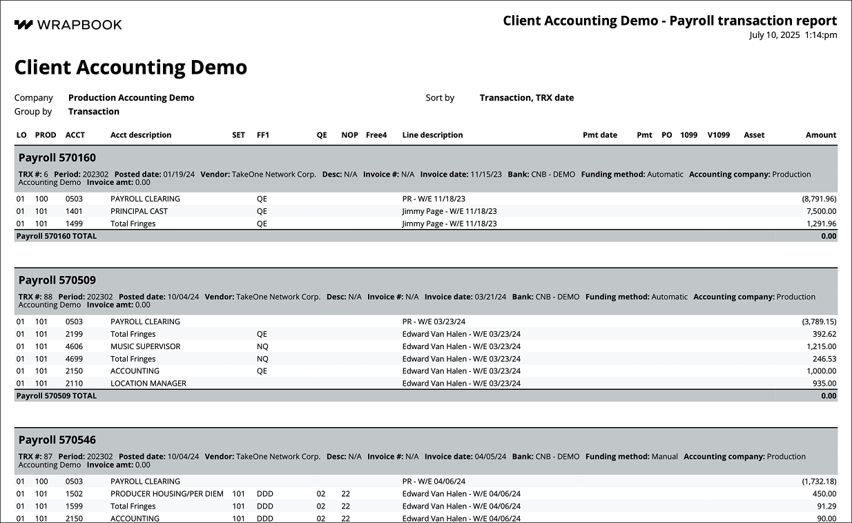 Payroll invoice reports (PAS)
