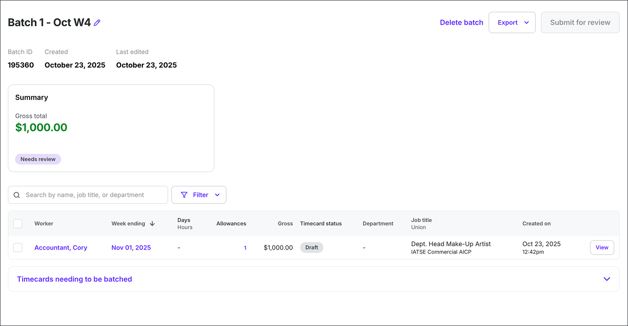 Time Batch Batch project worker timecards