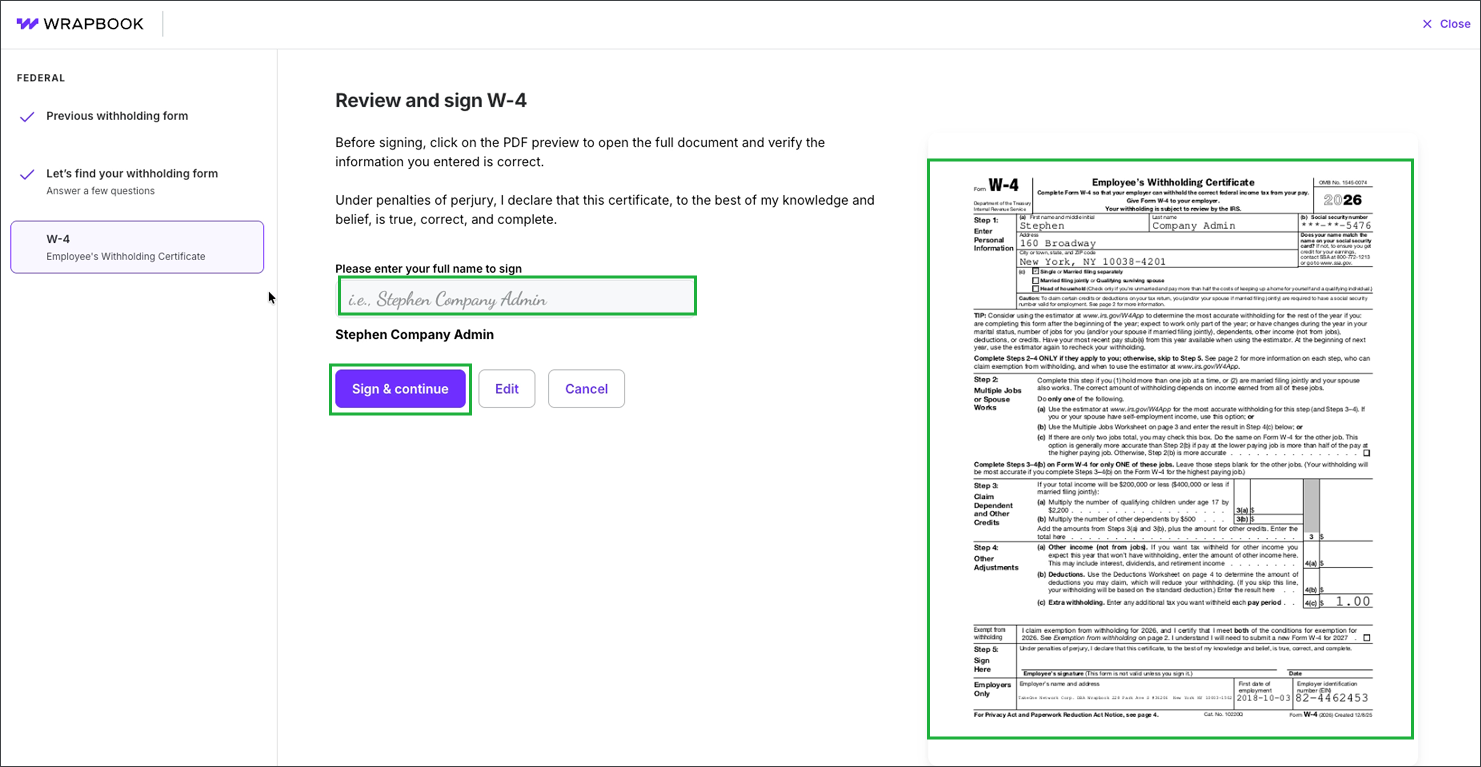 How to complete Form W-4: Federal Tax Withholding in Wrapbook