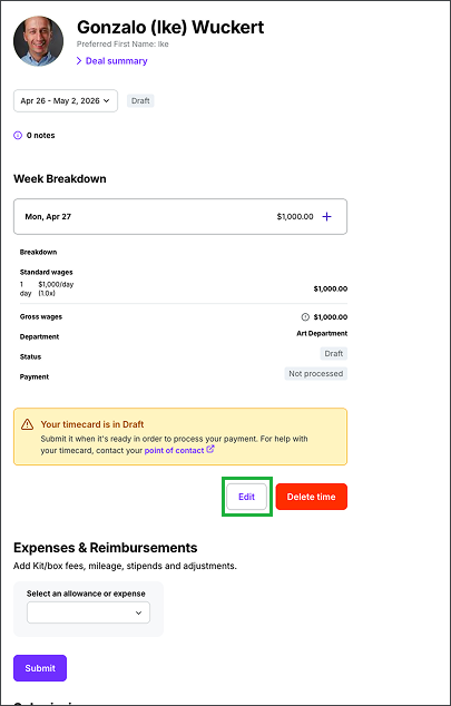 Timecard Update How to update a submitted timecard