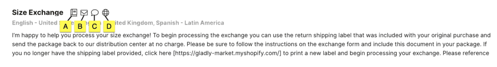 Instructions for processing a size exchange with highlighted steps and links.