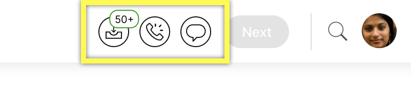 Icons for messages, calls, and notifications with a highlighted notification count.