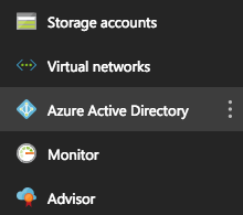 Menu displaying Azure services including Azure Active Directory and Monitor options.