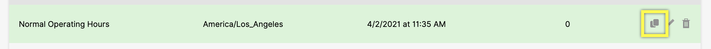 Display of normal operating hours for America/Los_Angeles on April 2, 2021.