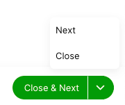 Buttons for navigation with options to close or proceed to the next step.