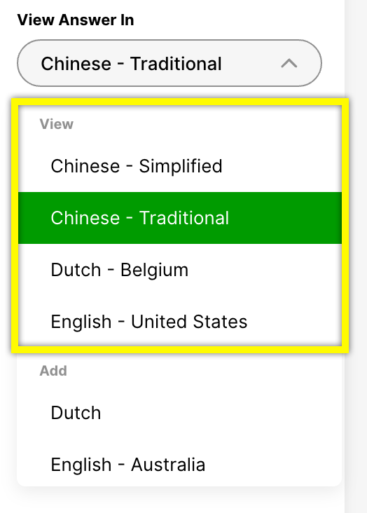 Dropdown menu showing language options with Chinese - Traditional highlighted.