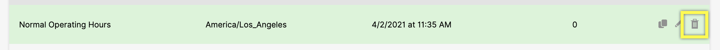 Display of normal operating hours for America/Los_Angeles on April 2, 2021.