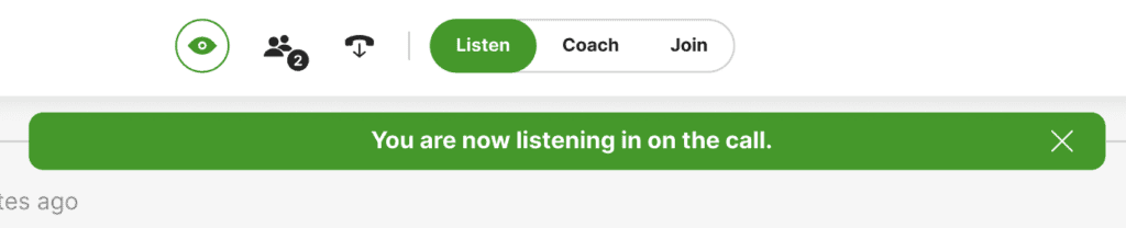 Notification indicating user is currently listening in on a call session.