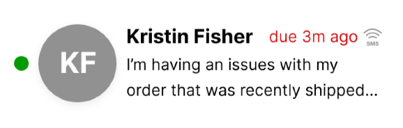 A message from Kristin Fisher regarding issues with her recent order shipment.