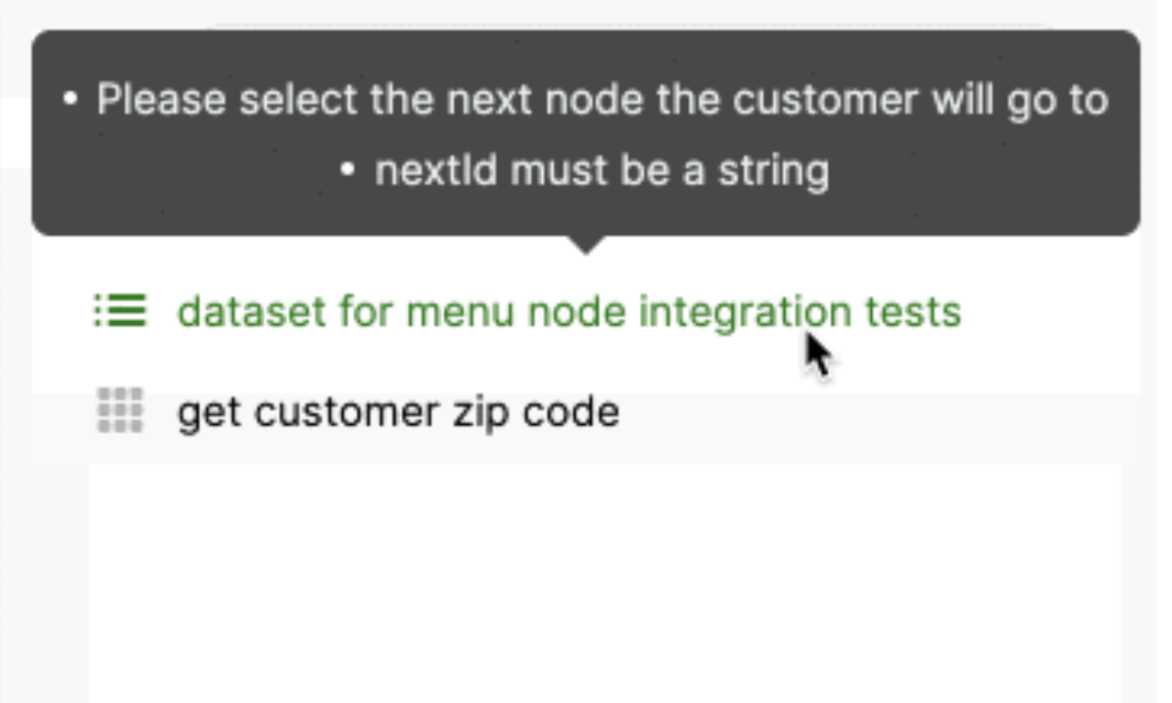 Instructions for selecting the next node in a customer interaction process.