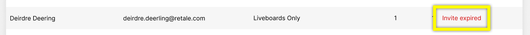 User Deirdre Deering's invite status shows that it has expired.