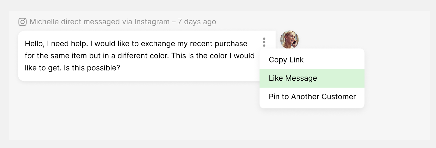 A customer requests help to exchange a recent purchase for a different color.