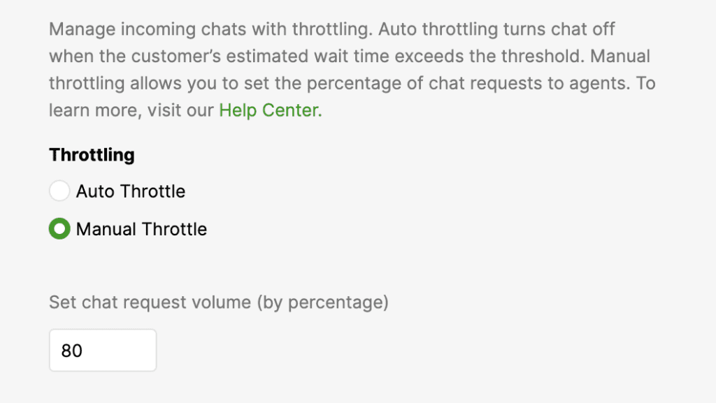 Settings for managing chat throttling with options for auto and manual control.