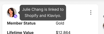 Profile of Julie Chang, linked to Shopify and Klaviyo with Gold member status.