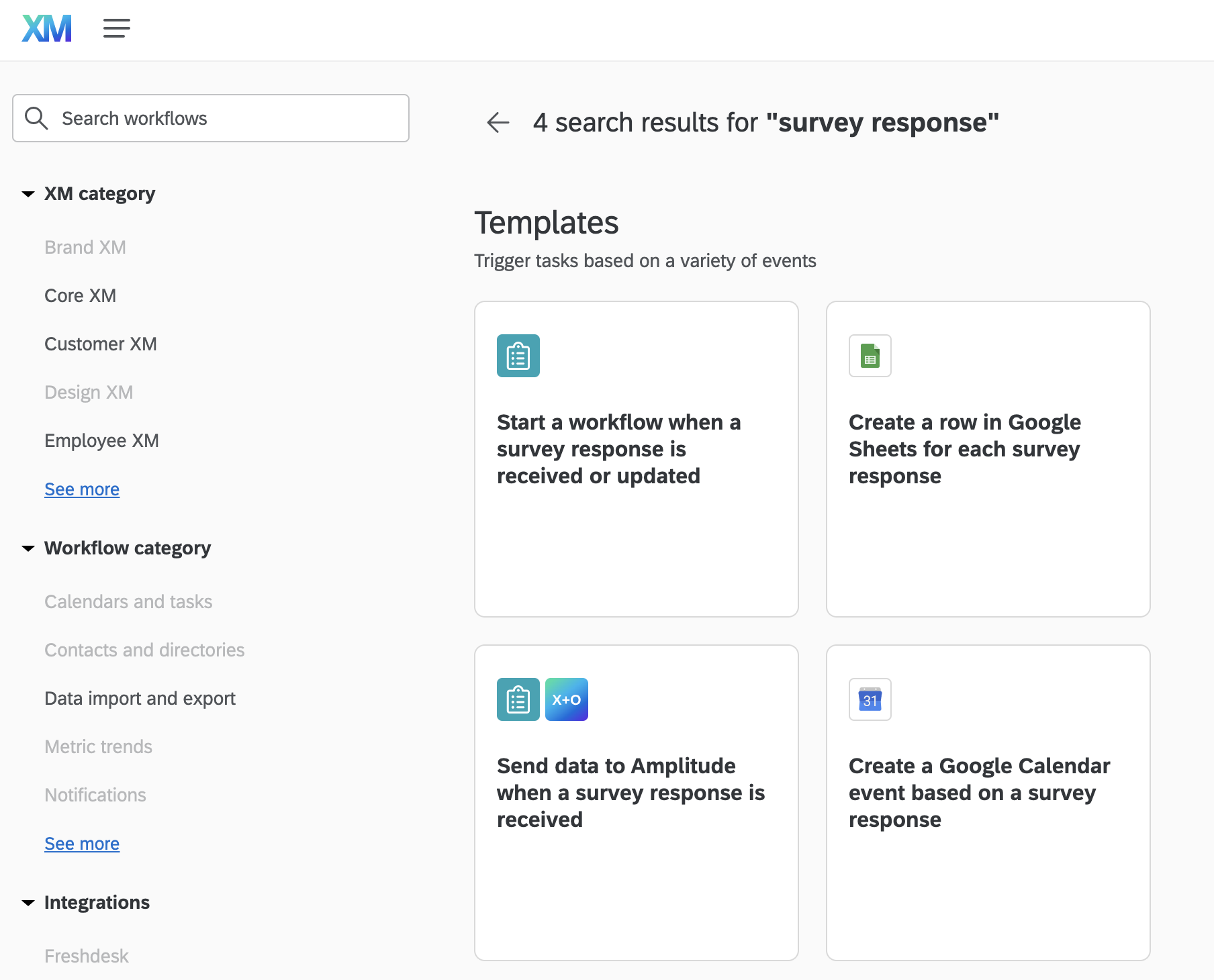 Workflow templates for managing survey responses and integrating with various applications.