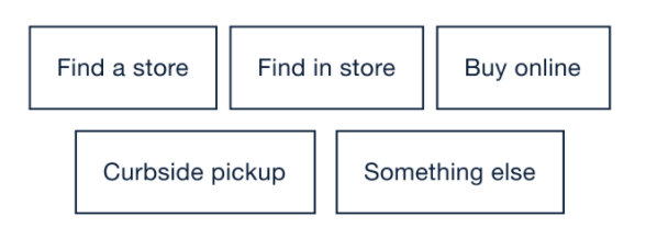 Options for shopping including store locator, curbside pickup, and online purchasing.