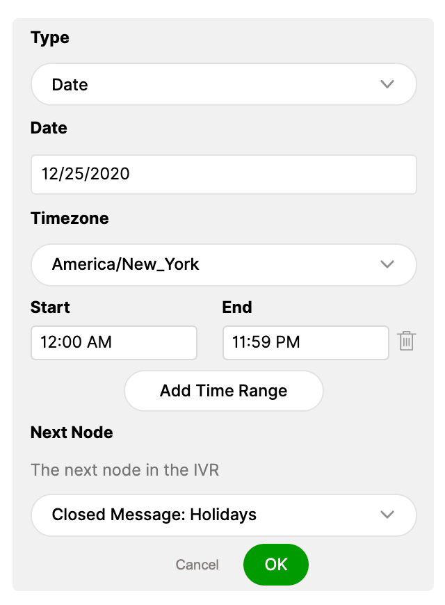 Date selection interface showing December 25, 2020, with timezone and time range options.