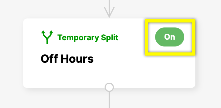 A toggle switch labeled 'On' for temporary split during off hours.