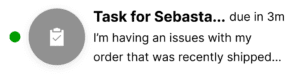 Task notification for Sebasta regarding an issue with a recently shipped order.