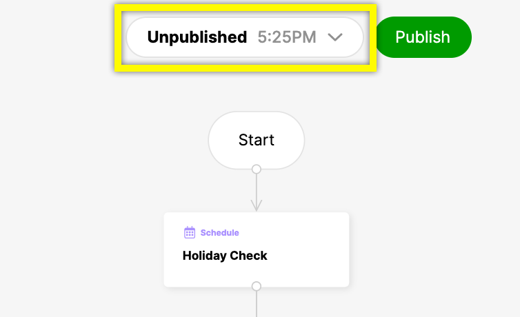 The interface shows an unpublished status and a scheduled holiday check task.