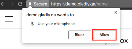 Popup requesting microphone access with options to block or allow access.