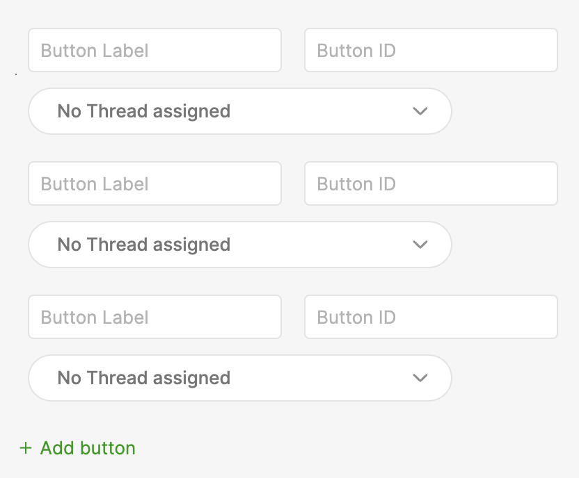 Form fields for button labels and IDs with options for thread assignment.