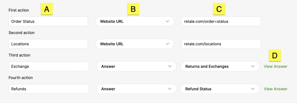 Form displaying actions for order status, locations, exchanges, and refunds with links.