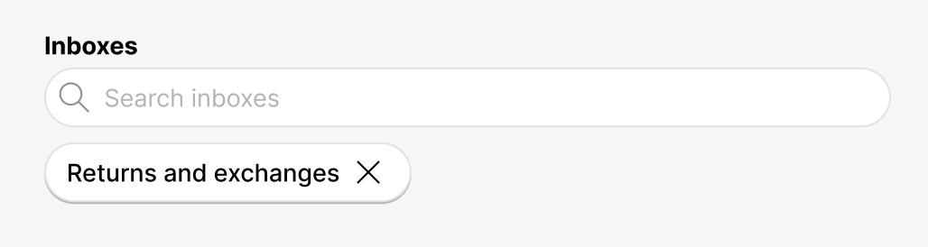 Search bar for inboxes with highlighted option for returns and exchanges.