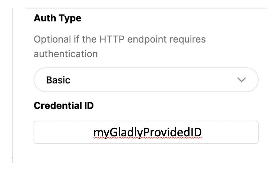 Authentication options with Basic Auth type and Credential ID field highlighted.