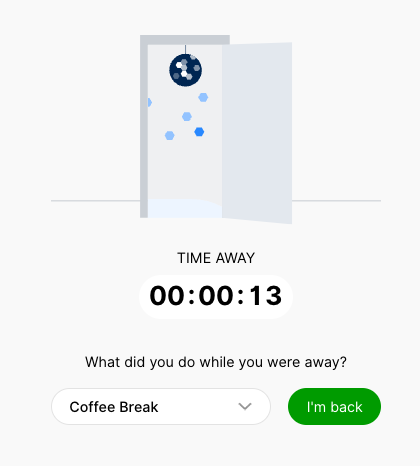 A timer shows 13 seconds while asking about a coffee break activity.