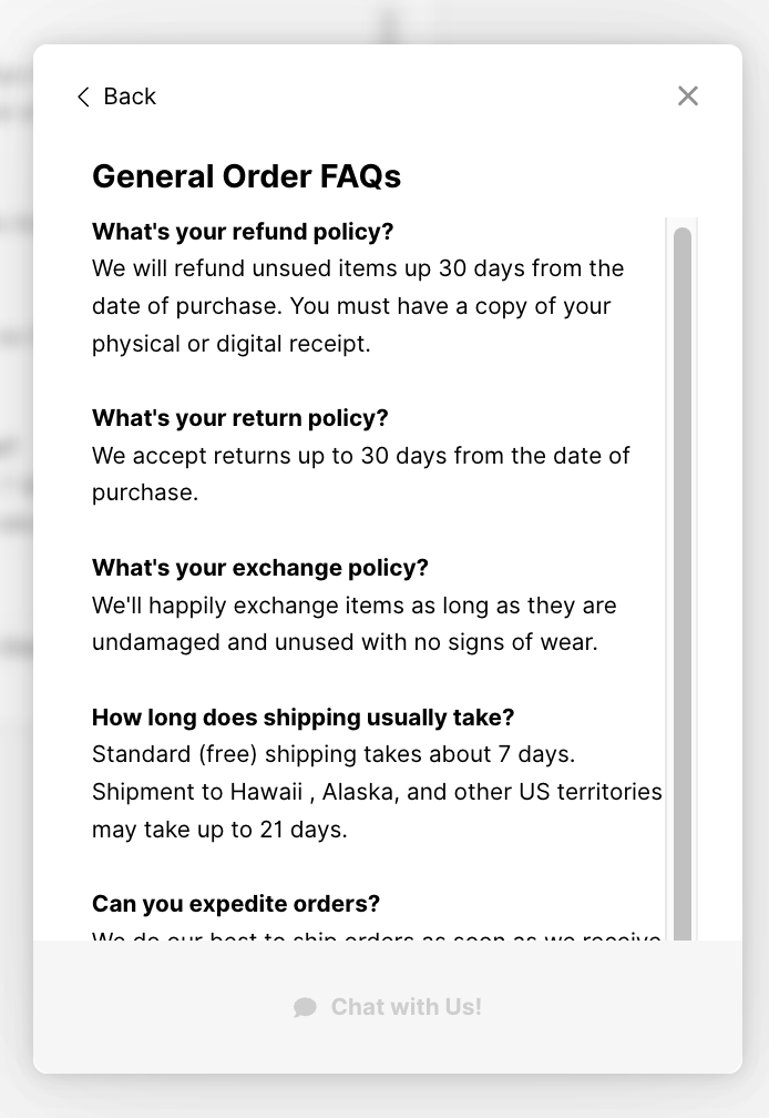 Frequently asked questions about refund, return, exchange, and shipping policies.