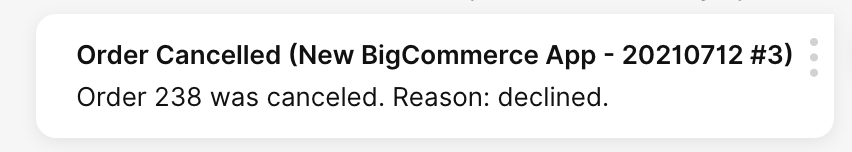 Notification of order cancellation for Order 238 due to declined payment.