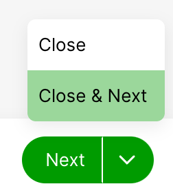 Buttons for closing or proceeding to the next step in a user interface.