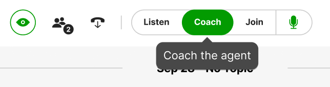 Interface showing options to listen, coach, and join a conversation with agents.