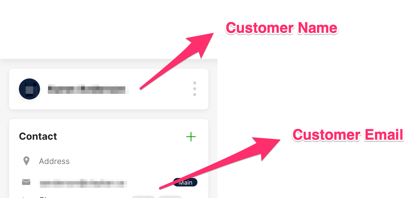 Contact information showing customer name and email with additional details.