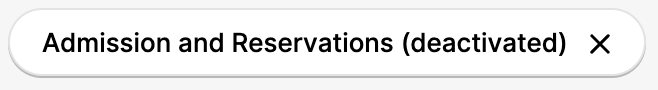 Deactivated button for admission and reservations with a close icon.