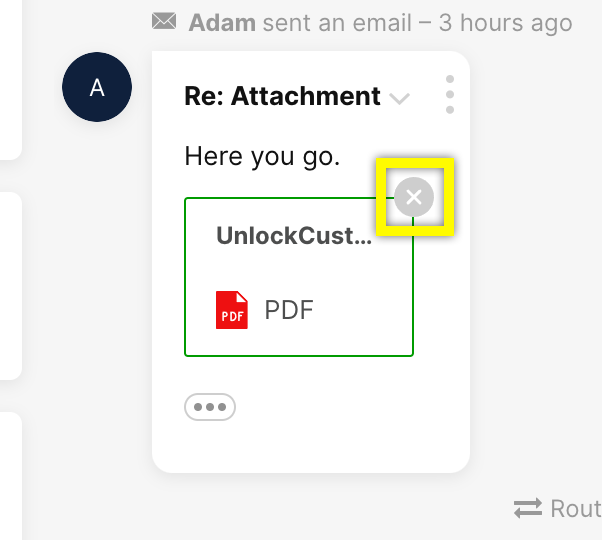 Email from Adam with an attachment labeled 'UnlockCustom...' and a PDF icon.