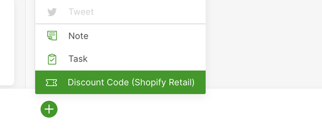 Menu options including a highlighted discount code for Shopify retail services.