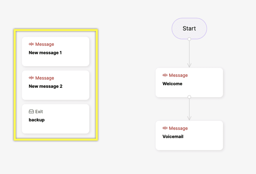 Messages and options displayed in a user interface for voicemail management.