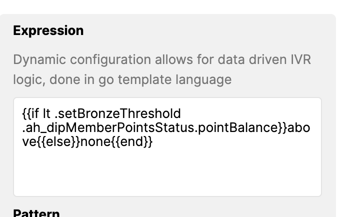 Dynamic configuration example using Go template language for point balance logic.