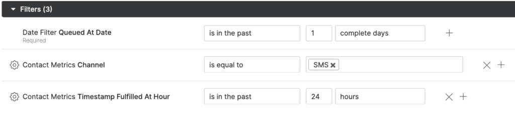 Filters for data analysis including date, channel, and timestamp criteria.