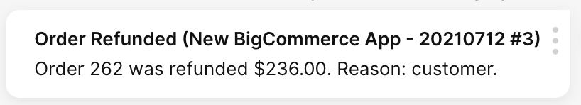 Order 262 refunded $236.00 due to customer request in BigCommerce app.