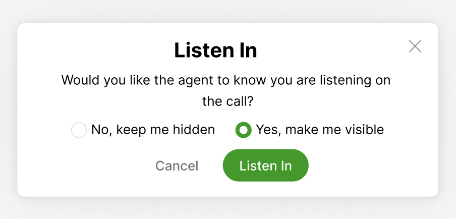 Prompt asking if the agent should know the user is listening on the call.