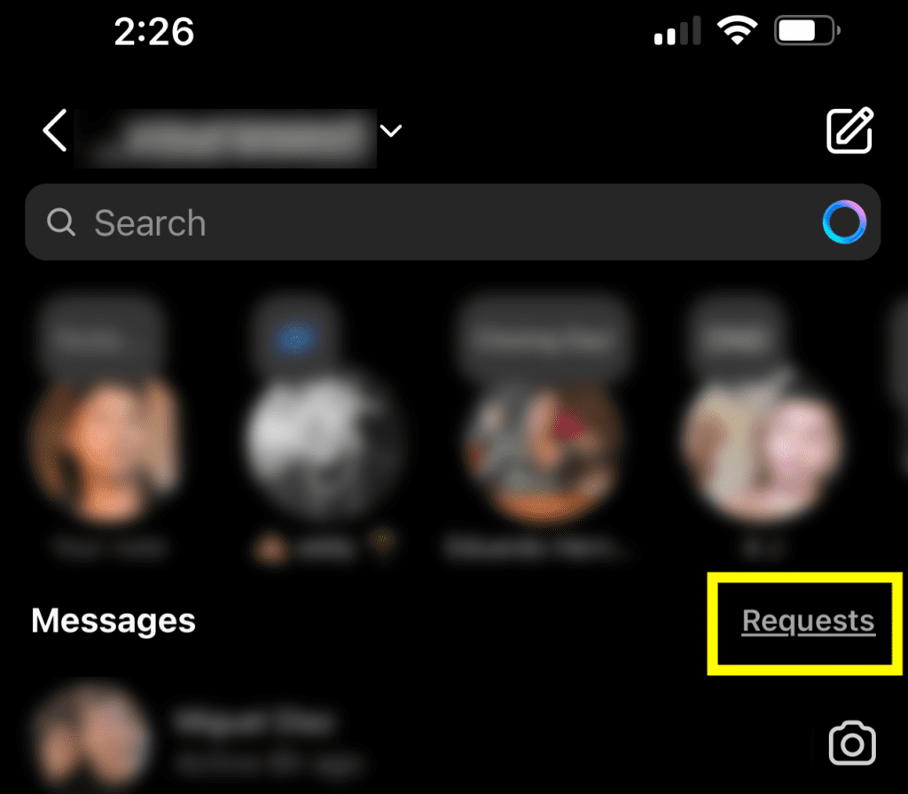 The screen displays message requests highlighted in a messaging app interface.