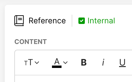 Internal reference section with content formatting options for document editing.