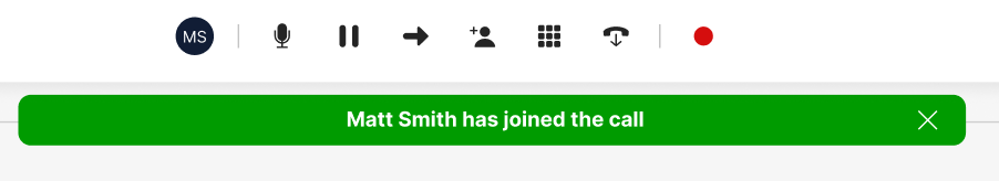 Notification indicating Matt Smith has joined the video call session.